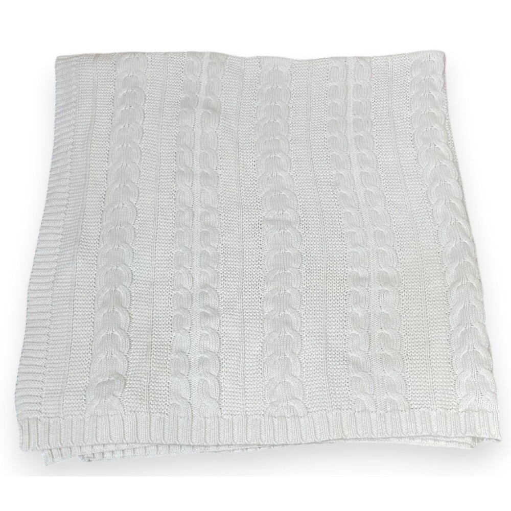 Boll & Branch Cable Knit 100% Organic Cotton Baby Blanket Ivory Cream 37x40